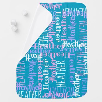 Blue/pink Personalized Custom Typography Girl Name Baby Blanket by cutencomfy at Zazzle
