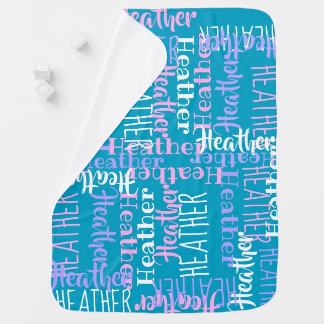 Blue/Pink Personalized Custom Typography Girl Name Baby Blanket (In Situ)