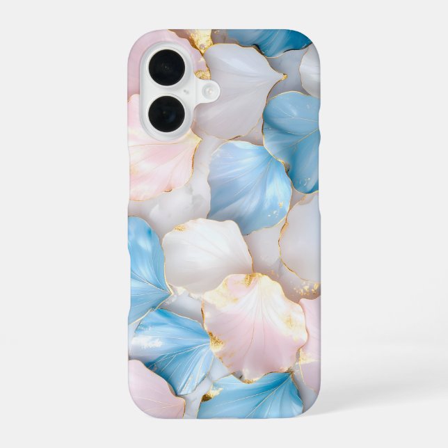 Blue Pink Petal Gold Edge iPhone Case (Back)