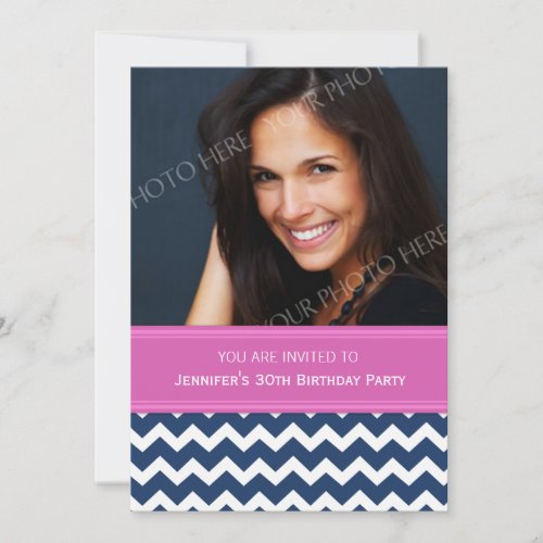Blue Pink Photo 30th Birthday Party Invitations