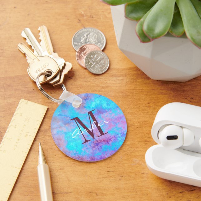 Blue Pink Purple Abstract Pattern Personalized Keychain (Desk)