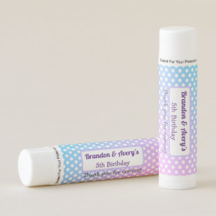 Blue Pink Purple Any Age Twin Babies Birthday Lip Balm