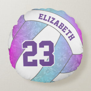 blue pink purple artsy girls volleyball round pillow