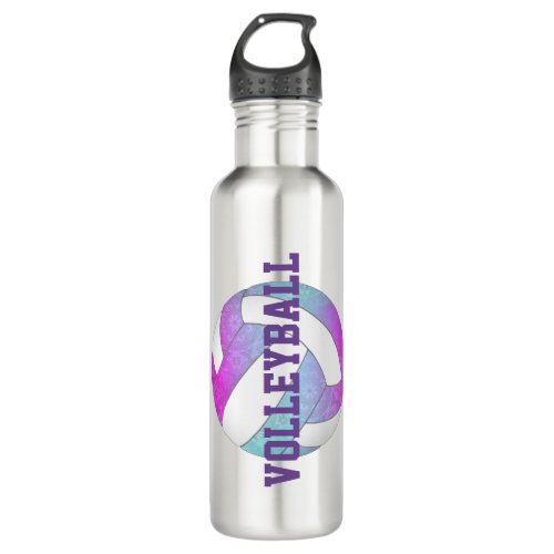 blue pink purple artsy girls volleyball stainless steel water bottle