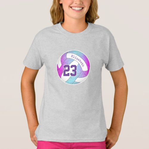 blue pink purple artsy girls volleyball T_Shirt