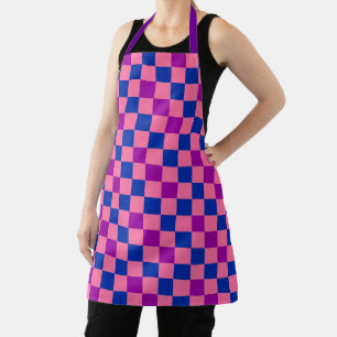 Blue Pink Purple Checkered Pattern Design Apron