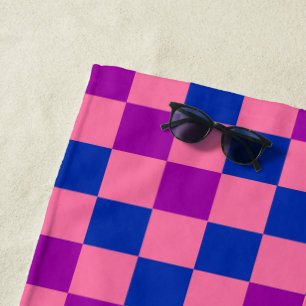 Blue Pink Purple Checkered Pattern Design Beach Towel