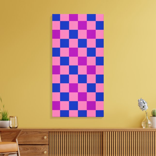 Blue Pink Purple Checkered Pattern Design  Canvas Print (Insitu(LivingRoom))