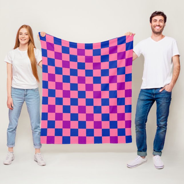Blue Pink Purple Checkered Pattern Design  Fleece Blanket (In Situ)