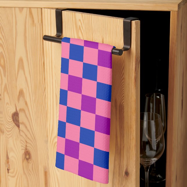 Blue Pink Purple Checkered Pattern Design  Kitchen Towel (Thirds Fold)