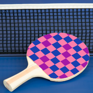 Blue Pink Purple Checkered Pattern Design  Ping Pong Paddle