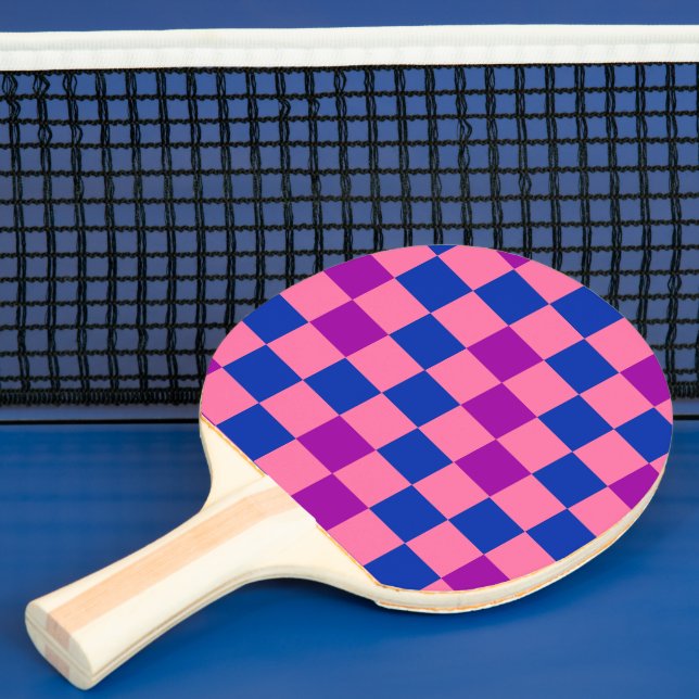 Blue Pink Purple Checkered Pattern Design  Ping Pong Paddle (Insitu)