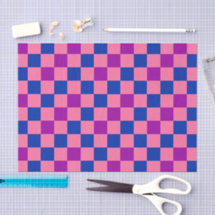 Blue Pink Purple Checkered Pattern Design  Tissue Paper