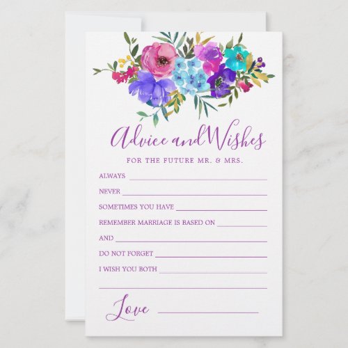 Blue Pink Purple Floral Advice and Wishes Card