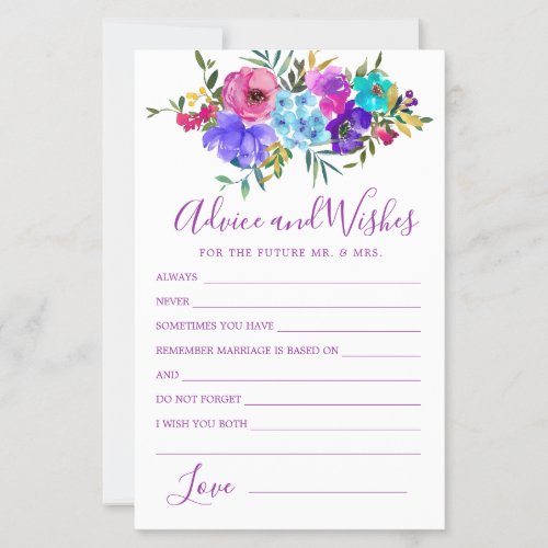 Blue Pink Purple Floral Advice and Wishes Card