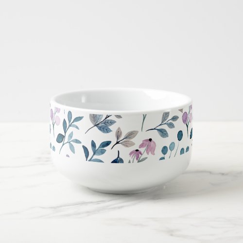 Blue pink purple floral casual style custom name soup mug