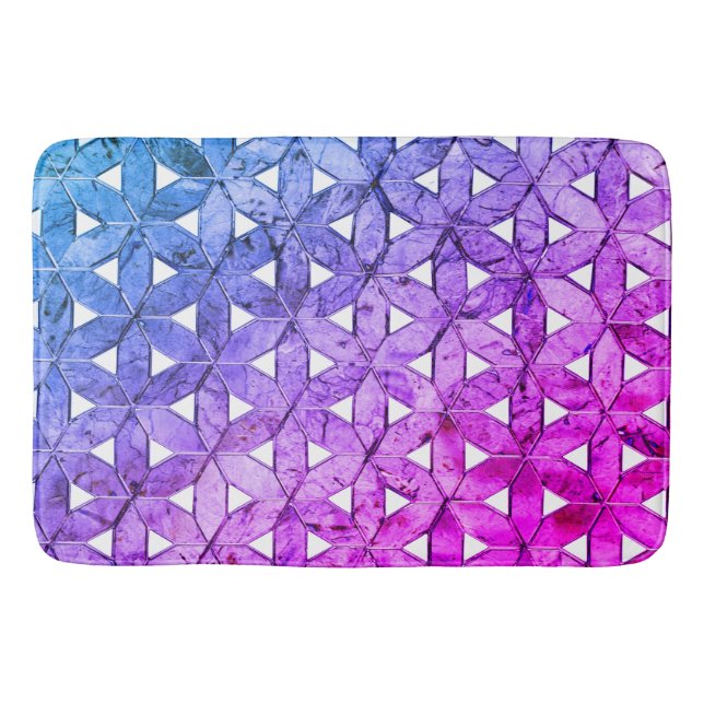 Blue pink purple flower of life, scared geometry  bath mat (Front)