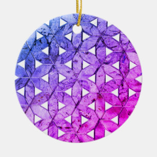 Blue pink purple flower of life, scared geometry  ceramic ornament