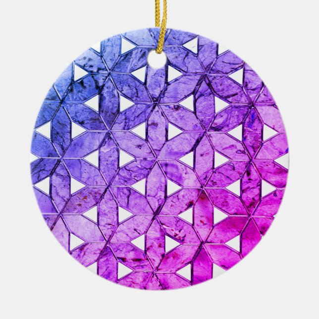 Blue pink purple flower of life, scared geometry  ceramic ornament (Front)
