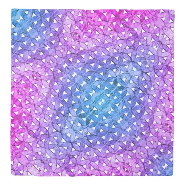 Blue pink purple flower of life, scared geometry  duvet cover (Front)