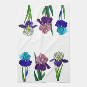 Blue, Pink, Purple Irises Towel