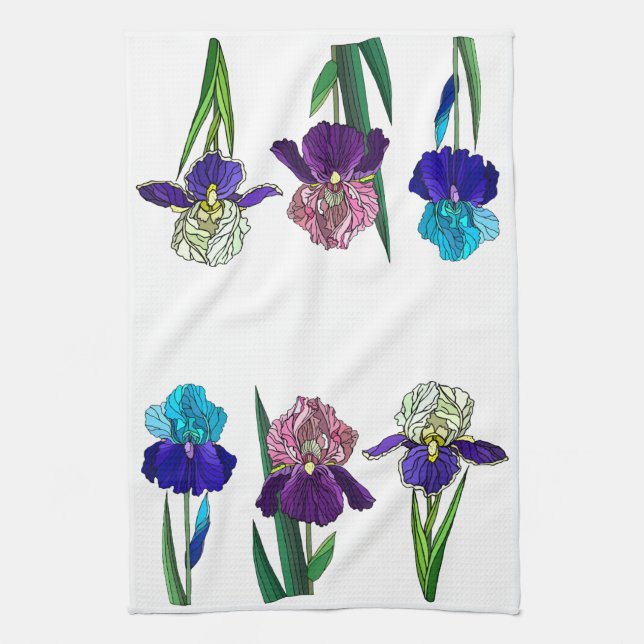 Blue, Pink, Purple Irises Towel (Vertical)