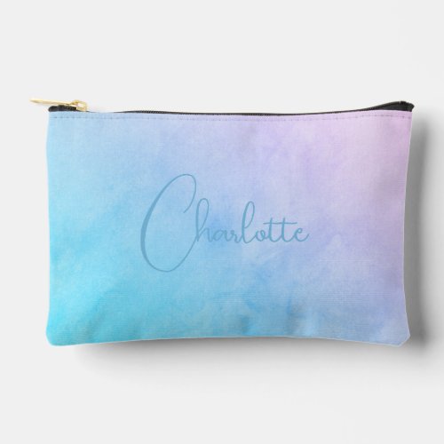 Blue Pink Purple Ombr Watercolor Wash with Name Accessory Pouch
