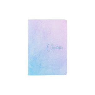 Blue Pink Purple Ombré Watercolor Wash with Name Passport Holder