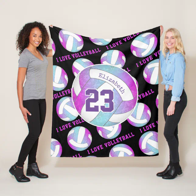 blue pink purple personalized girly volleyball fleece blanket | Zazzle