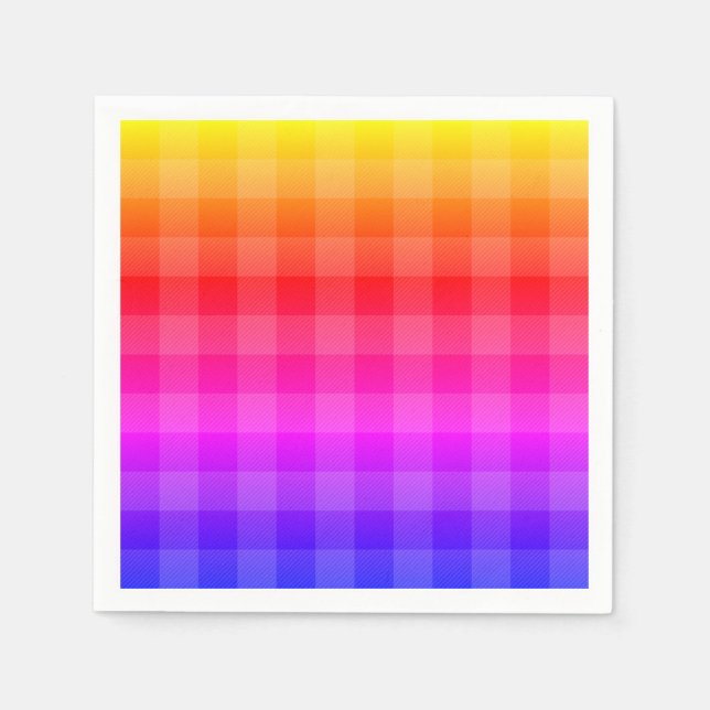 Blue pink purple red orange yellow plaid napkins (Front)