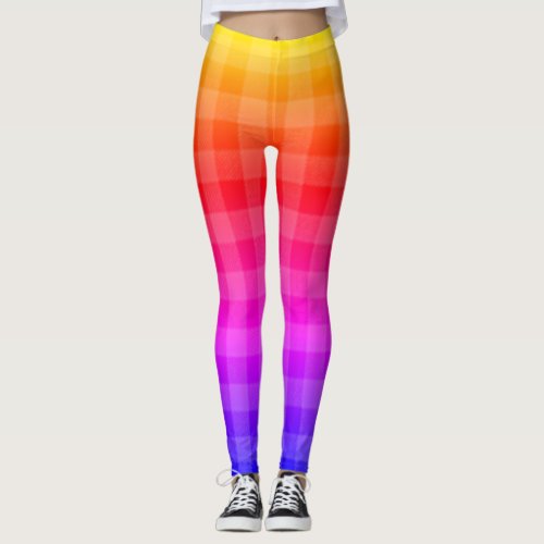 Blue pink purple red orange yellow plaid pattern   leggings