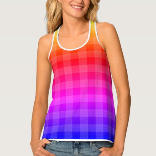 Blue pink purple red orange yellow plaid pattern  tank top