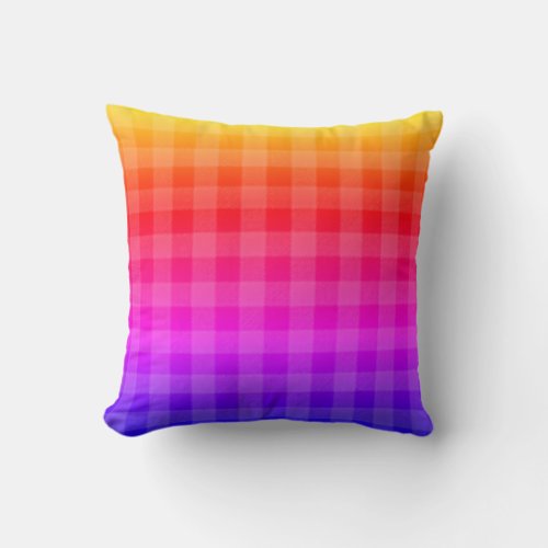 Blue pink purple red orange yellow plaid pattern  throw pillow