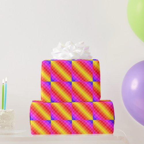 Blue pink purple red orange yellow plaid  wrapping paper