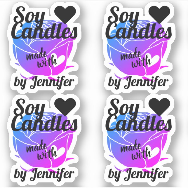 Blue Pink Purple Rose Made with Heart Soy Candles Sticker (Front)