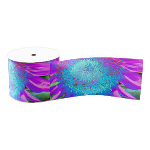 Blue Pink purple Sunflower Grosgrain Ribbon