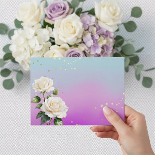 Blue Pink Purple Watercolor Ombre Roses Wedding Envelope