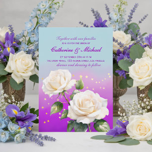Blue Pink Purple Watercolor Ombre Roses Wedding Invitation