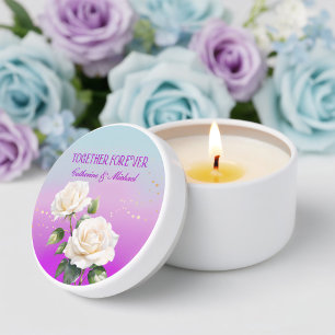Blue Pink Purple Watercolor Ombre Roses Wedding Mini Candle Favors