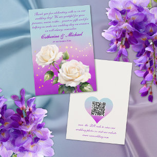 Blue Pink Purple Watercolor Roses QR Code Wedding Thank You Card