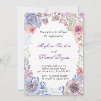 Blue, Pink & Purple Wildflower Engagement Party Invitation
