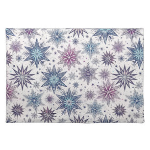 BLUE PINK PURPLE WINTER HOLIDAY SNOWFLAKES CLOTH PLACEMAT