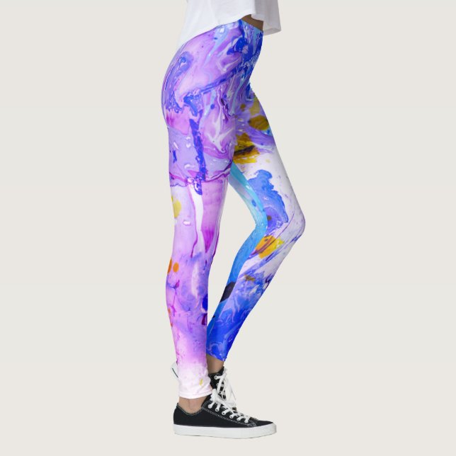 Blue Pink Purple Yellow White Modern Elegant Leggings (Right)