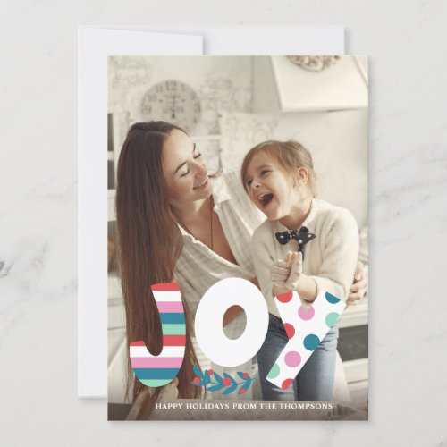 Blue Pink Quirky Joy  Twig Happy Holidays Photo Holiday Card