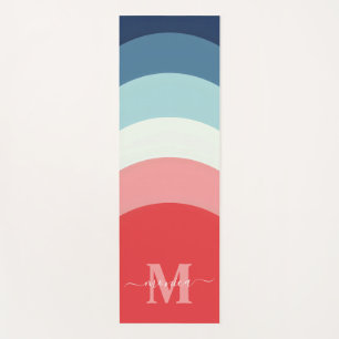 Blue Pink Rainbow Curve Stripes Monogram Name Yoga Mat
