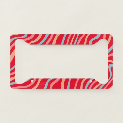 Blue Pink Red Curve Stripes Colorful Handmade Boho License Plate Frame