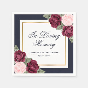 Blue Pink Red Gold Floral Funeral Memorial Napkins
