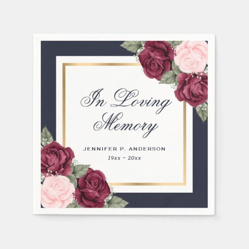 Blue Pink Red Gold Floral Funeral Memorial Napkins