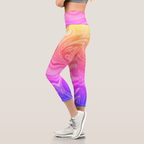 Blue Pink Red Yellow Gradient Abstract Capri Leggings