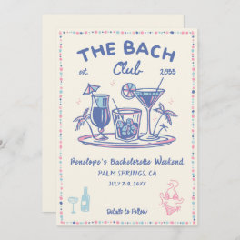 Blue & Pink Retro Cocktail Bachelorette Invitation